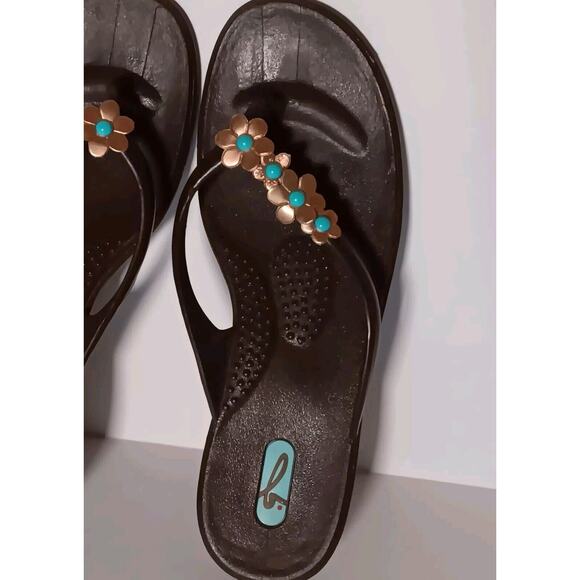 OKAb Wedge Flip Flops Okabashi Women's Sz 10 Thong Sandals Flowers Vegan Peasant - Picture 3 of 16